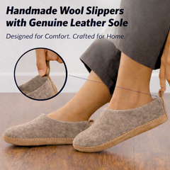 Haussimple Natural Brown Wool Clog Slippers – Handmade Indoor House Shoes