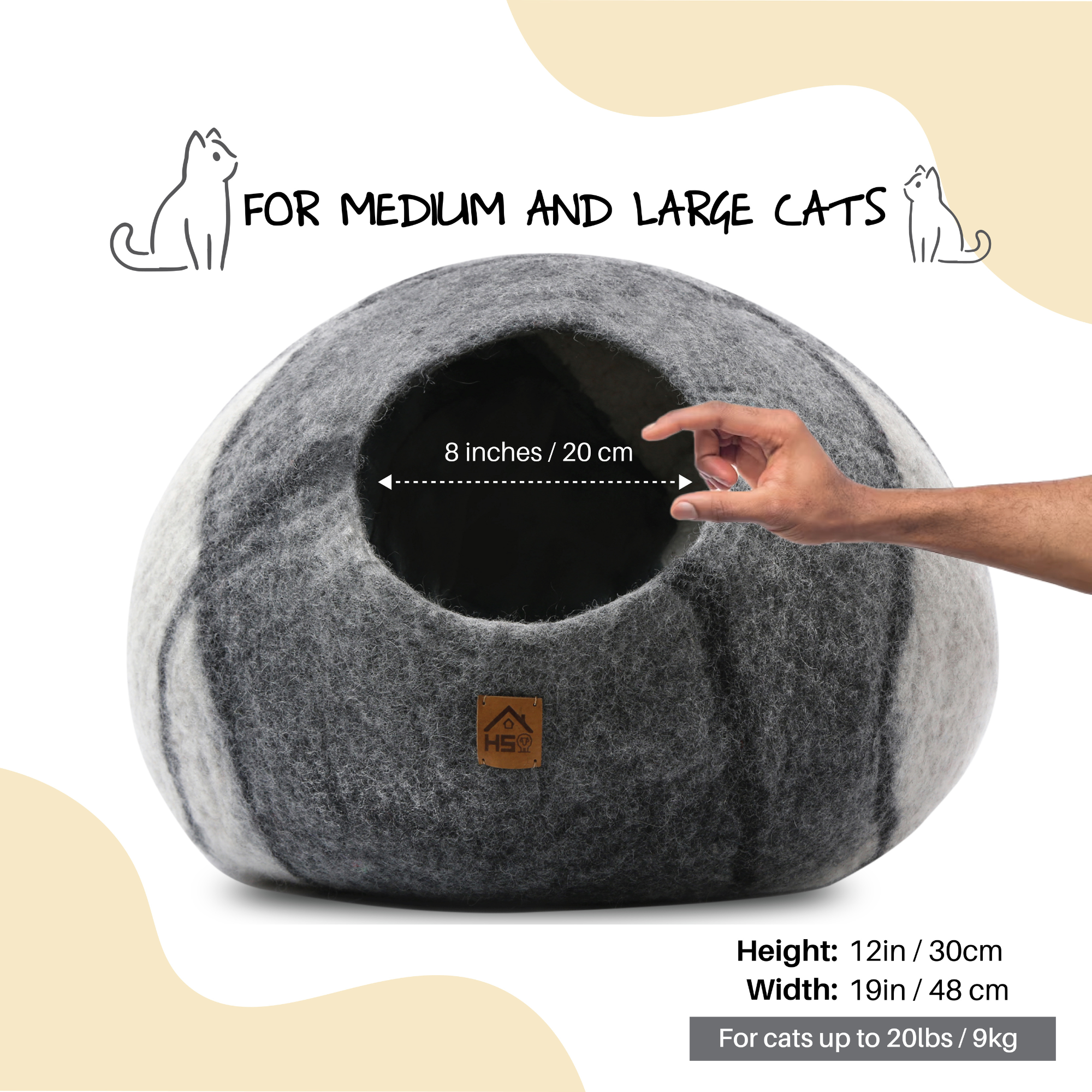 Handcrafted Wool Cat Cave: A cozy retreat for your feline friend. Made from natural wool, this cave provides warmth and security for cats to snuggle and rest. Perfect for promoting relaxation and reducing anxiety in you
