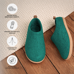 Handmade Wool Indoor Slippers – Natural Felt House Shoes Peackock Green