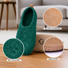 Handmade Wool Indoor Slippers – Natural Felt House Shoes Peackock Green