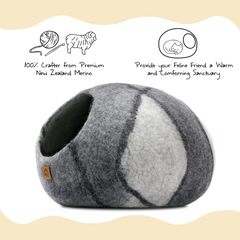 Handcrafted Wool Cat Cave: A cozy retreat for your feline friend. Made from natural wool, this cave provides warmth and security for cats to snuggle and rest. Perfect for promoting relaxation and reducing anxiety in you
