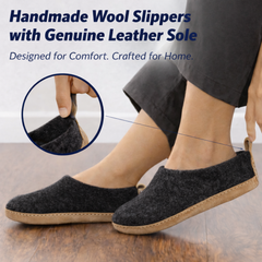 Handmade Wool Indoor Slippers – Natural Felt House Shoes Charcoal