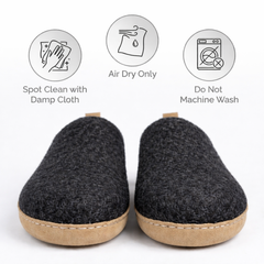 Handmade Wool Indoor Slippers – Natural Felt House Shoes Charcoal