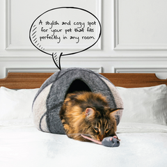 Handcrafted Wool Cat Cave: A cozy retreat for your feline friend. Made from natural wool, this cave provides warmth and security for cats to snuggle and rest. Perfect for promoting relaxation and reducing anxiety in you