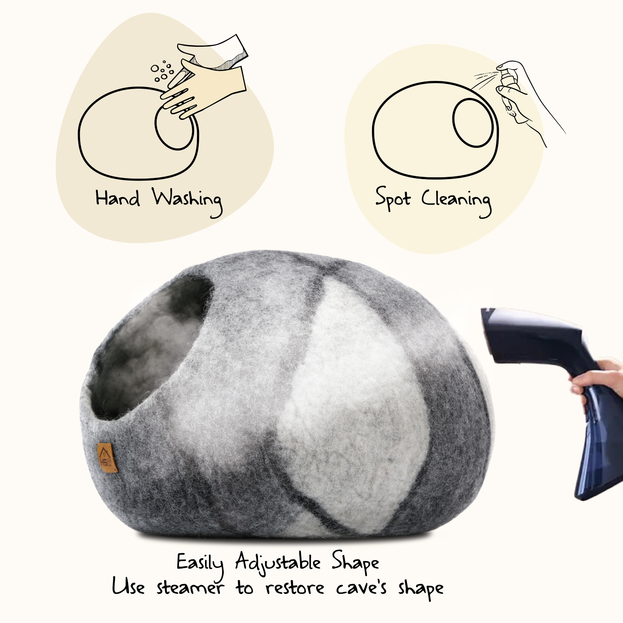 Handcrafted Wool Cat Cave: A cozy retreat for your feline friend. Made from natural wool, this cave provides warmth and security for cats to snuggle and rest. Perfect for promoting relaxation and reducing anxiety in you