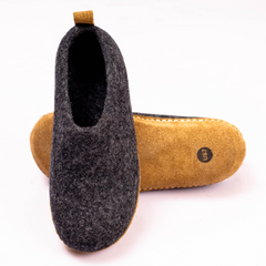 Handmade Wool Indoor Slippers – Natural Felt House Shoes Charcoal