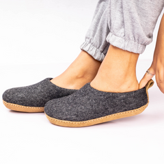 Handmade Wool Indoor Slippers – Natural Felt House Shoes Charcoal
