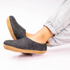 Handmade Wool Indoor Slippers – Natural Felt House Shoes Charcoal