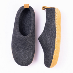 Handmade Wool Indoor Slippers – Natural Felt House Shoes Charcoal