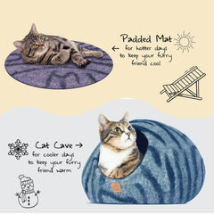 Wool Cat Cave House Bed Gray Tiger