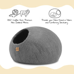 Organic Wool Cat Cave Kitten House Bed Plain Gray