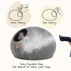 Organic Wool Cat Cave Kitten House Bed Plain Gray