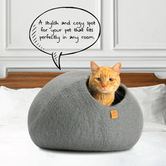 Organic Wool Cat Cave Kitten House Bed Plain Gray