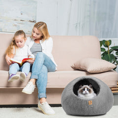 Organic Wool Cat Cave Kitten House Bed Plain Gray