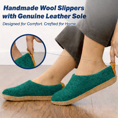 Handmade Wool Indoor Slippers – Natural Felt House Shoes Peackock Green