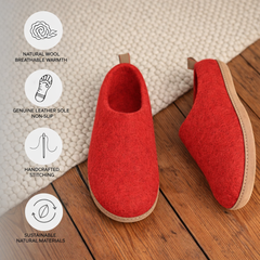 Handmade Wool Indoor Slippers – Cozy Natural Felt House Shoes Red