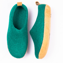 Handmade Wool Indoor Slippers – Natural Felt House Shoes Peackock Green