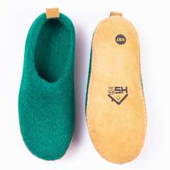 Handmade Wool Indoor Slippers – Natural Felt House Shoes Peackock Green
