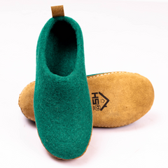 Handmade Wool Indoor Slippers – Natural Felt House Shoes Peackock Green