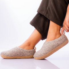 HaussimpleWool Gray Unisex Wool Slip-On Slippers with Leather Sole