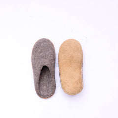 Haussimple Natural Brown Wool Clog Slippers – Handmade Indoor House Shoes