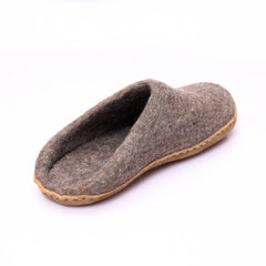 Haussimple Natural Brown Wool Clog Slippers – Handmade Indoor House Shoes