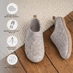 Haussimple Gray Wool Clog Slippers – Handmade Unisex Indoor Felt House Shoes
