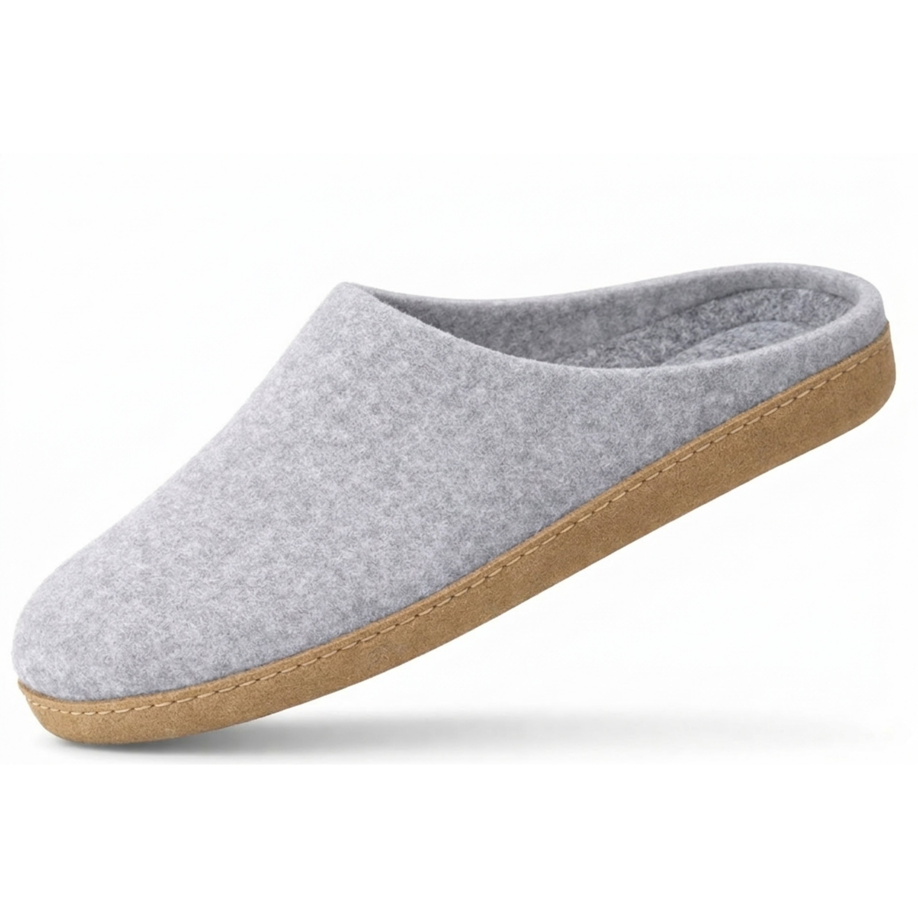 dark gray wool slip-on slippers with leather sole handmade main