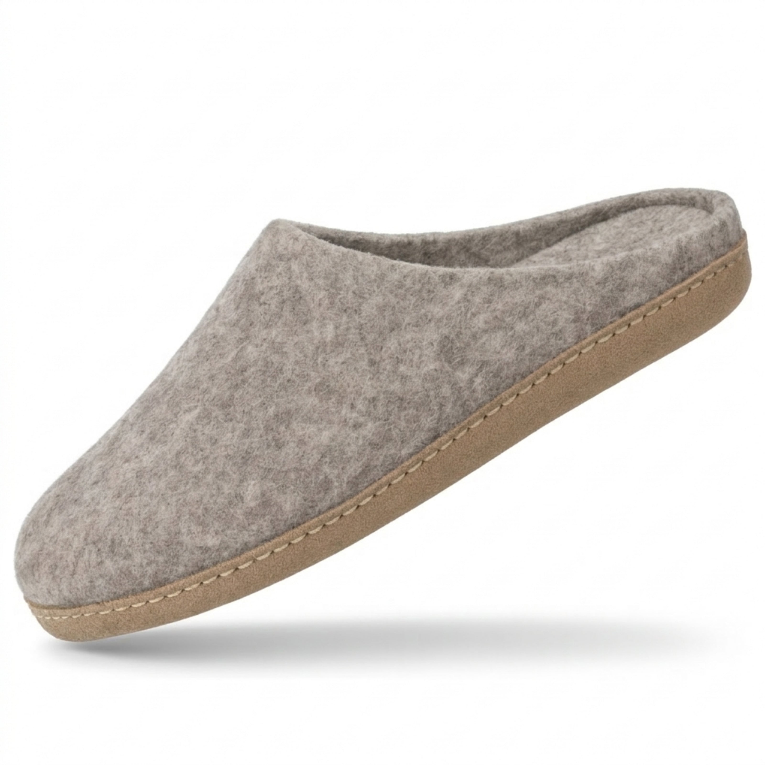 gray wool slip-on slippers with leather sole handmade main