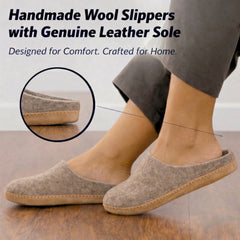 natural brown wool slip-on slippers with leather sole handmade benefits