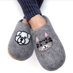 Unisex Wool Slippers Cozy Winter Footwear for Men & Women Cat Dog Print