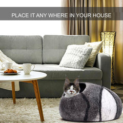 Organic Wool Cat Cave Kitten House Bed Gray White