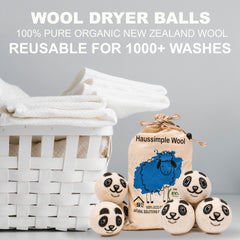 Wool Felt Dryer Balls Reusable Organic Fabric Softener 6 Pack Panda