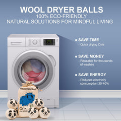 Wool Felt Dryer Balls Reusable Organic Fabric Softener 6 Pack Panda