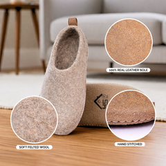 Haussimple Natural Brown Wool Clog Slippers – Handmade Indoor House Shoes