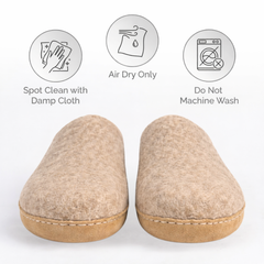 Haussimple Natural Brown Wool Clog Slippers – Handmade Indoor House Shoes