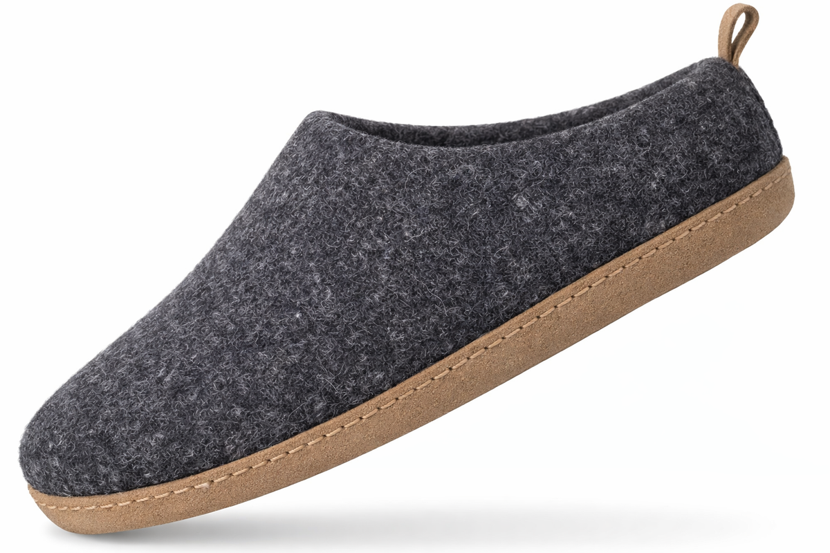 Handmade Wool Indoor Slippers – Natural Felt House Shoes Charcoal