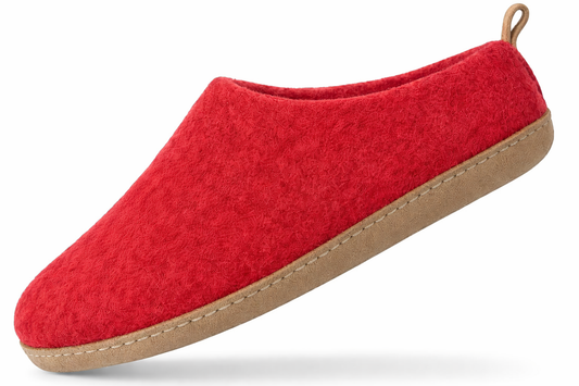 Handmade Wool Indoor Slippers – Cozy  Natural Felt House Shoes Red