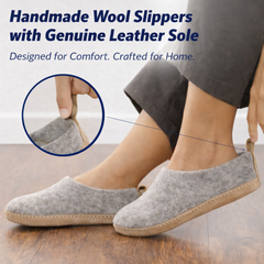 Haussimple Gray Wool Clog Slippers – Handmade Unisex Indoor Felt House Shoes