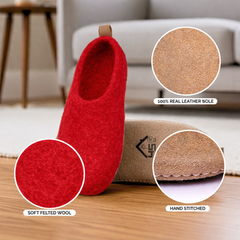 Handmade Wool Indoor Slippers – Cozy  Natural Felt House Shoes Red