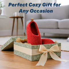 Handmade Wool Indoor Slippers – Cozy  Natural Felt House Shoes Red