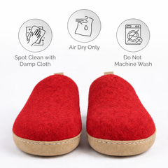 Handmade Wool Indoor Slippers – Cozy  Natural Felt House Shoes Red