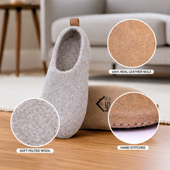 Haussimple Gray Wool Clog Slippers – Handmade Unisex Indoor Felt House Shoes
