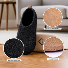 Handmade Wool Indoor Slippers – Natural Felt House Shoes Charcoal