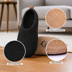 Haussimple Unisex Wool Indoor Slippers, Black