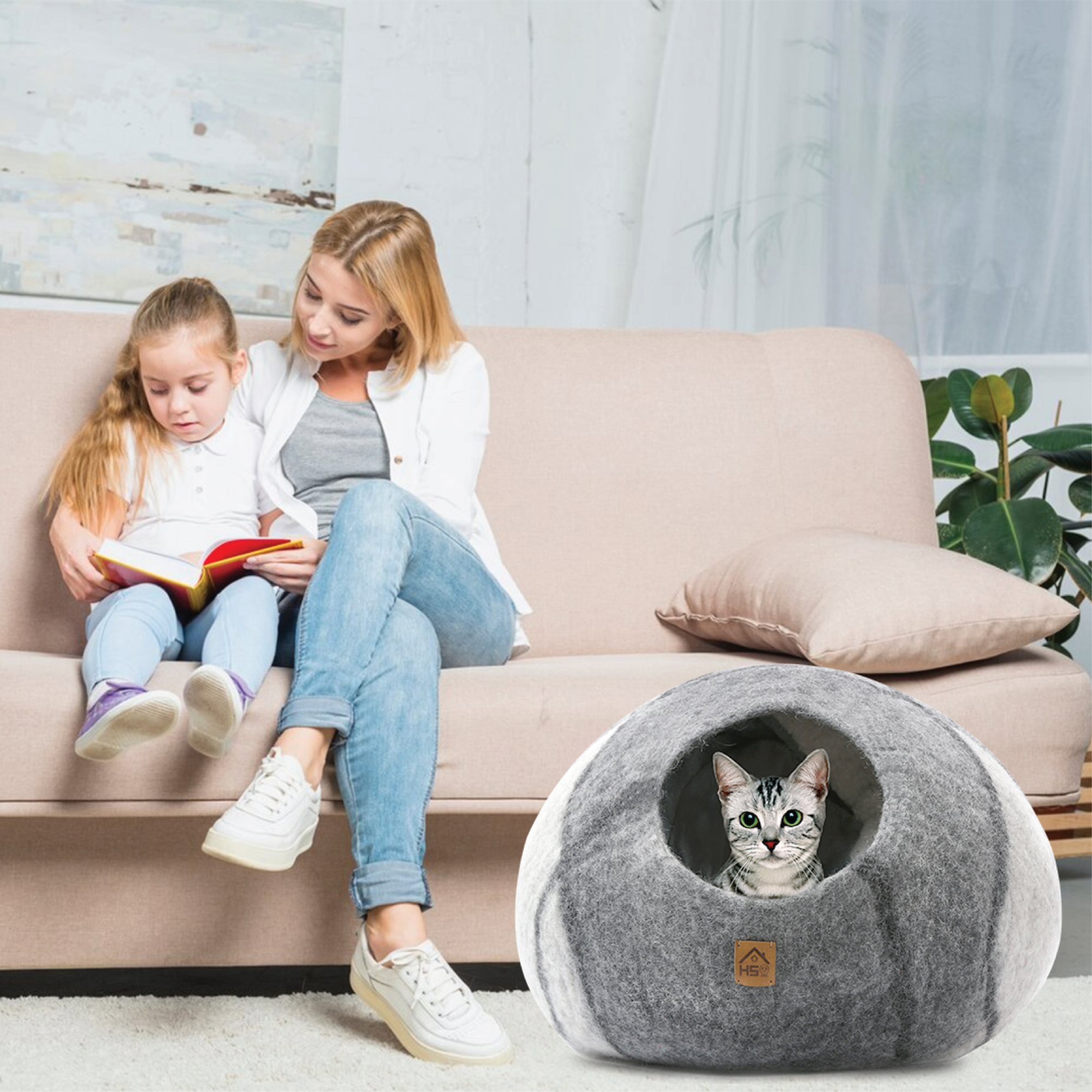 Handcrafted Wool Cat Cave: A cozy retreat for your feline friend. Made from natural wool, this cave provides warmth and security for cats to snuggle and rest. Perfect for promoting relaxation and reducing anxiety in you