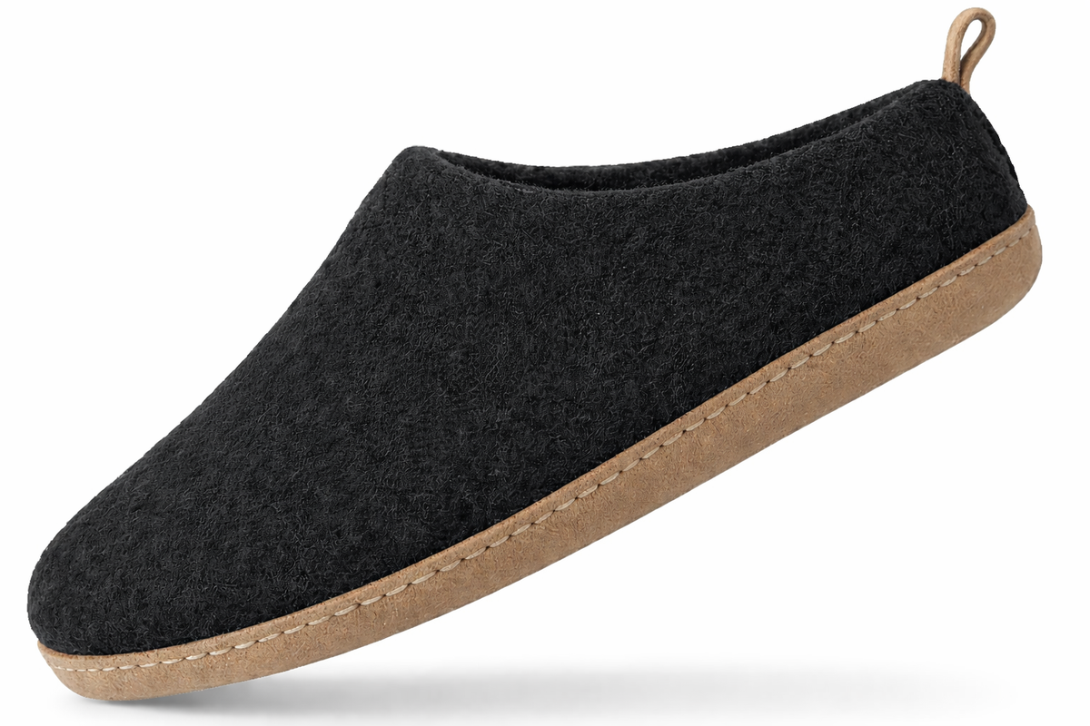 Haussimple Unisex Wool Indoor Slippers, Black