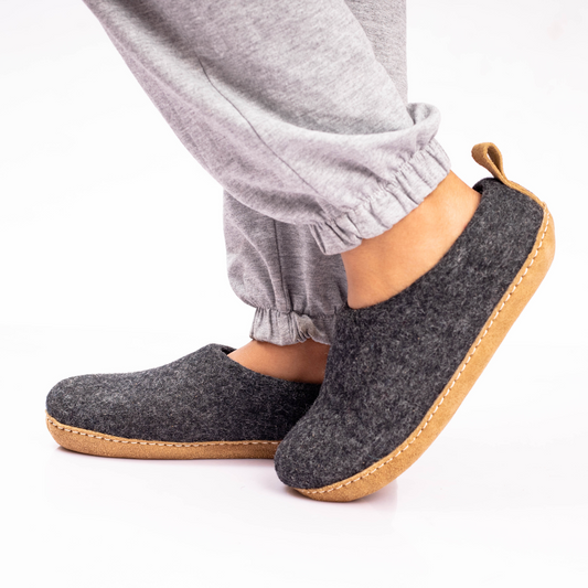Handmade Wool Indoor Slippers – Natural Felt House Shoes Charcoal