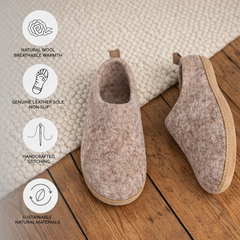 Haussimple Natural Brown Wool Clog Slippers – Handmade Indoor House Shoes