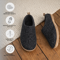 Handmade Wool Indoor Slippers – Natural Felt House Shoes Charcoal